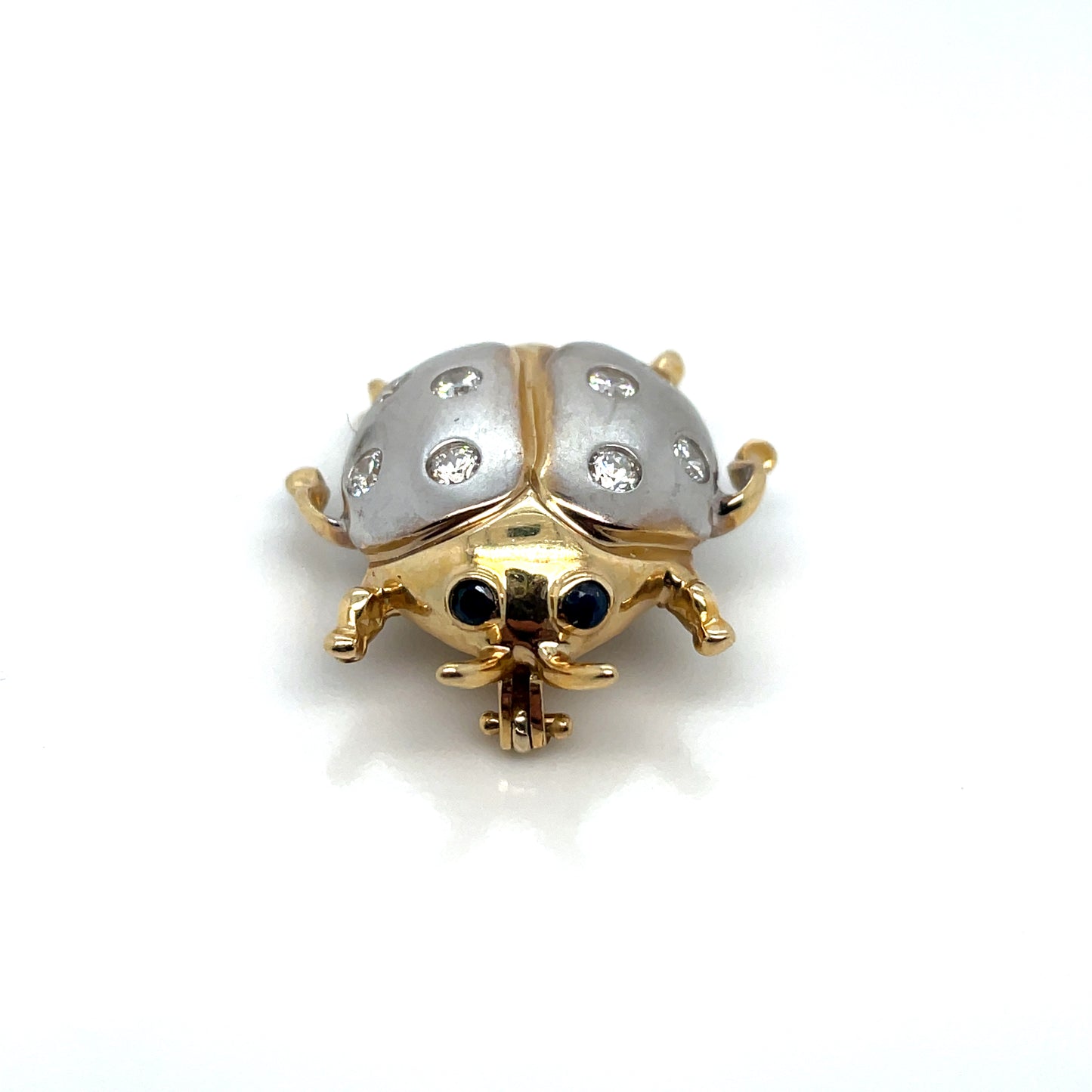 14k Yellow and White Gold White Topaz and Sapphire Eyes Ladybug Brooch/Pin