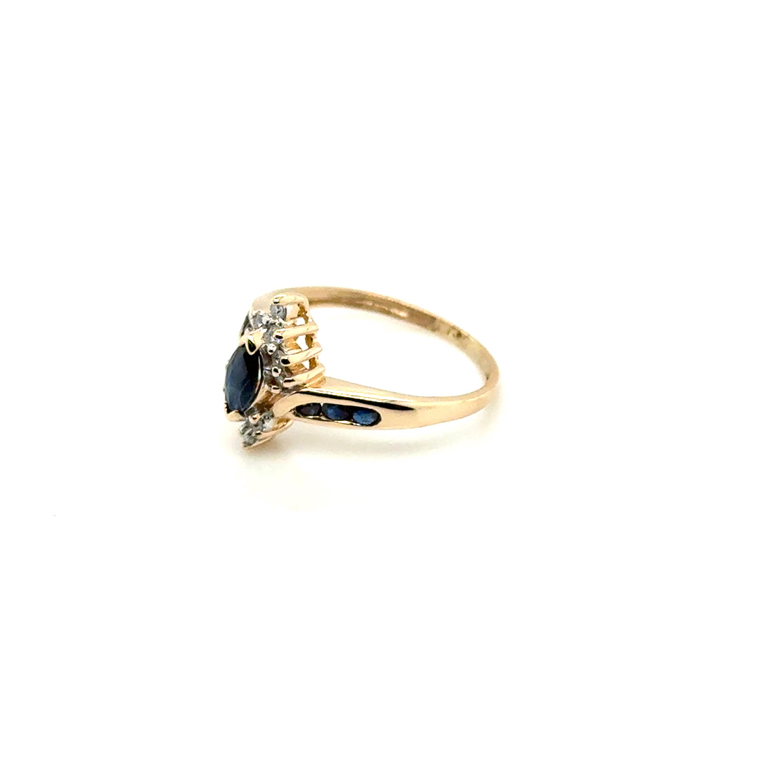 14k Yellow Gold Sapphire and Diamond Ring
