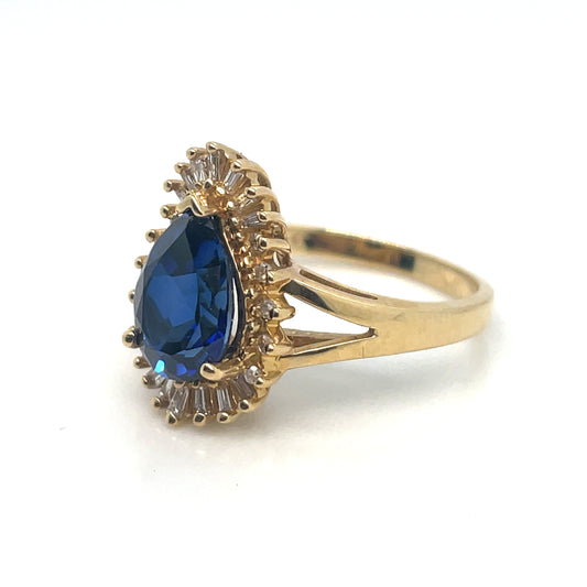 14k Yellow Gold Lab Created Sapphire Diamonds Ring