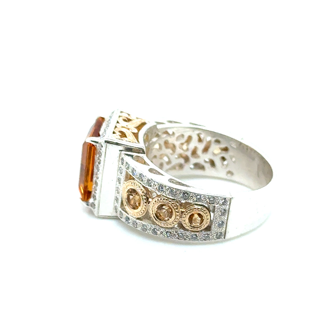 New Custom Made 14k Yellow Gold and Silver 0.90 CT TW Diamond & Citrin Ring