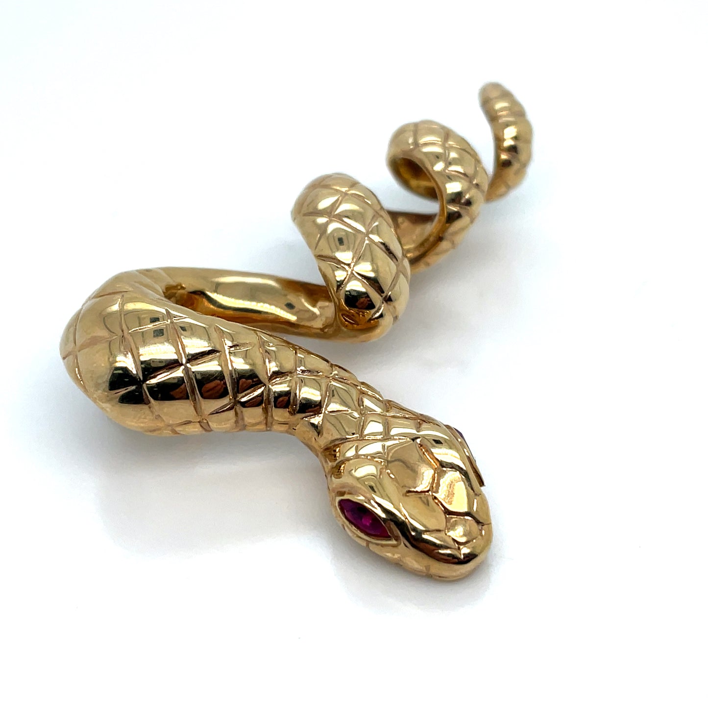 14k Yellow Gold with Rubies Eyes Snake Brooch/Pendant