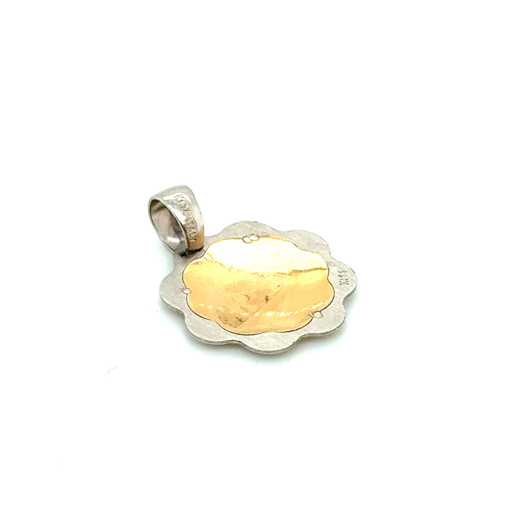 14k Yellow and White Gold Remembrance of Baptism Round Pendant