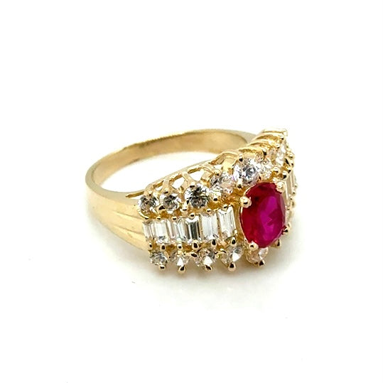 14k Yellow Gold CZ & Ruby Lady’s Cocktails Ring