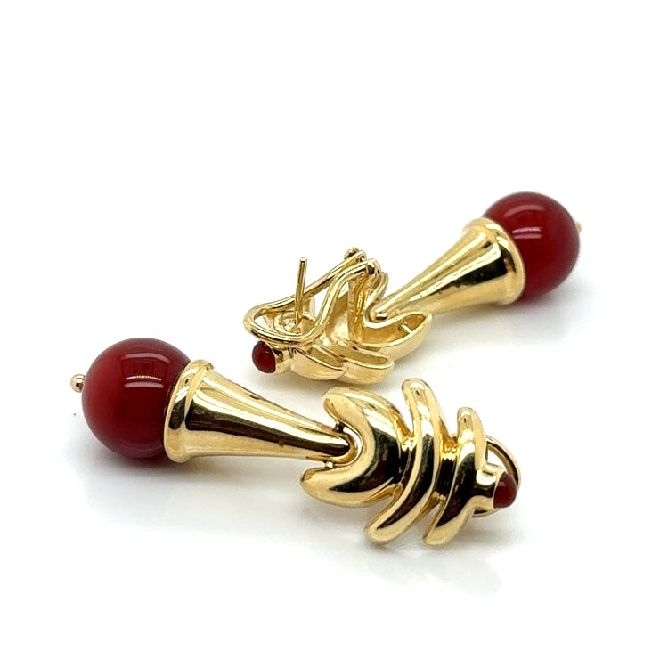 Italian Carnelian Round 14k Yellow Gold Earrings