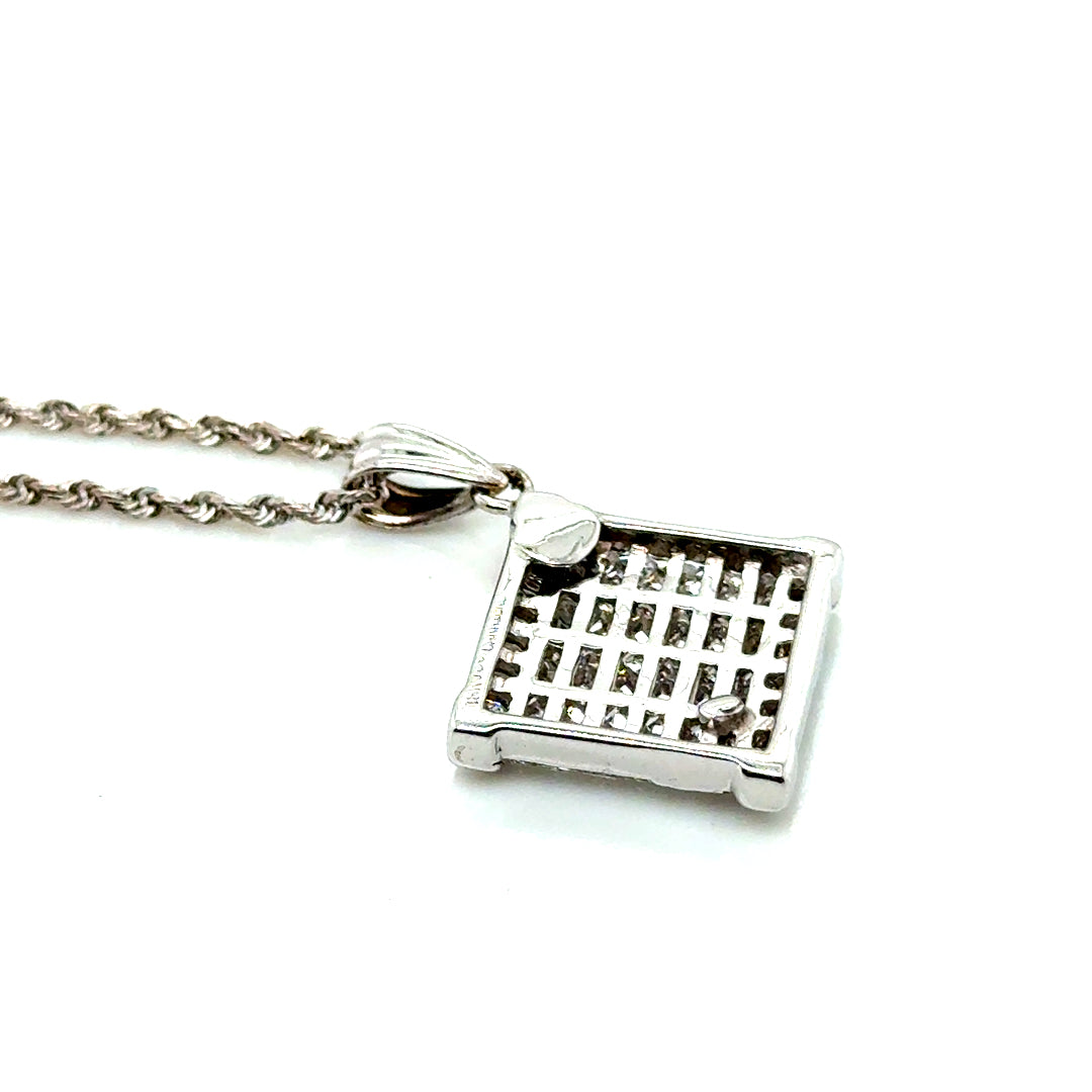 New 18k White Gold 2.10 CT TW Diamond Pendant