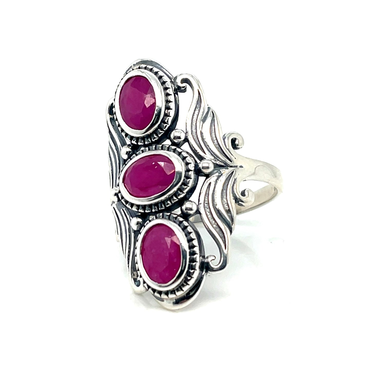 Ruby 3 Stone Ring in Sterling Silver