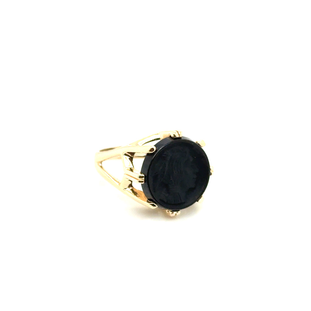 New 14k Yellow Gold Intaglio Unisex Ring