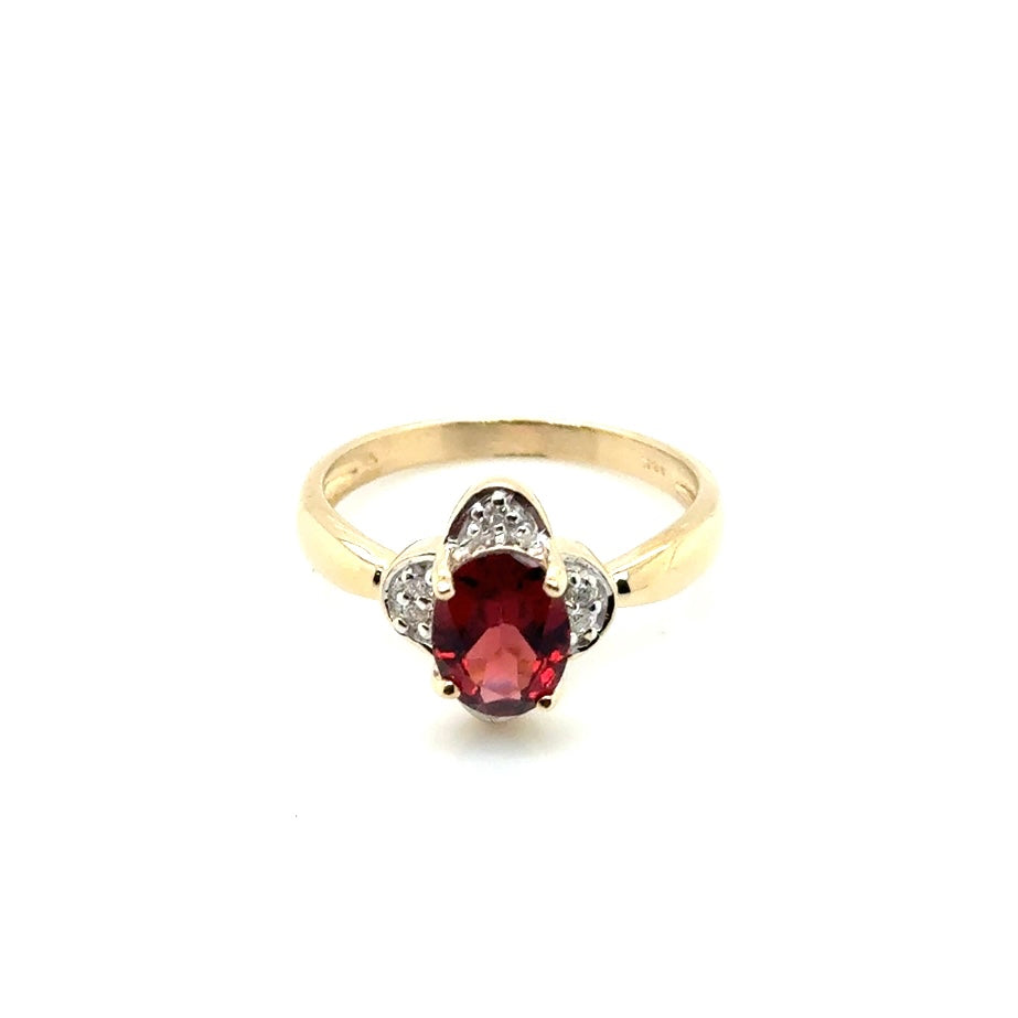 New 14k Yellow Gold Diamond & Natural Garnet Ring