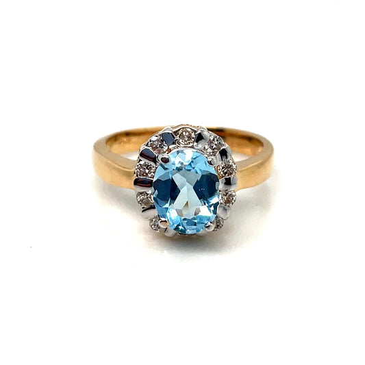 14k Yellow Gold Sky Blue Topaz Lady’s Diamond Ring
