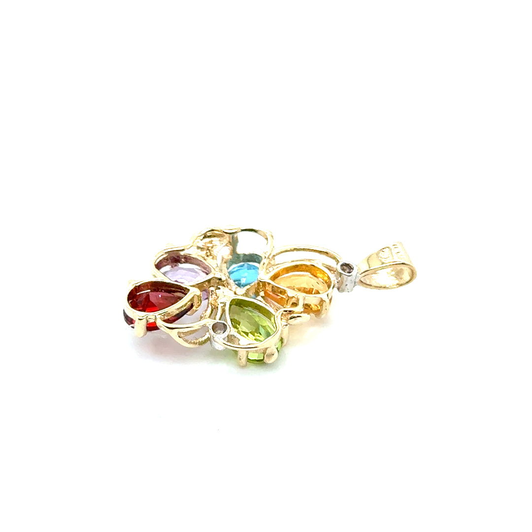 14k Yellow Gold Citrin, Garnet, Peridot, Topaz, Amethyst and Diamond Pendant