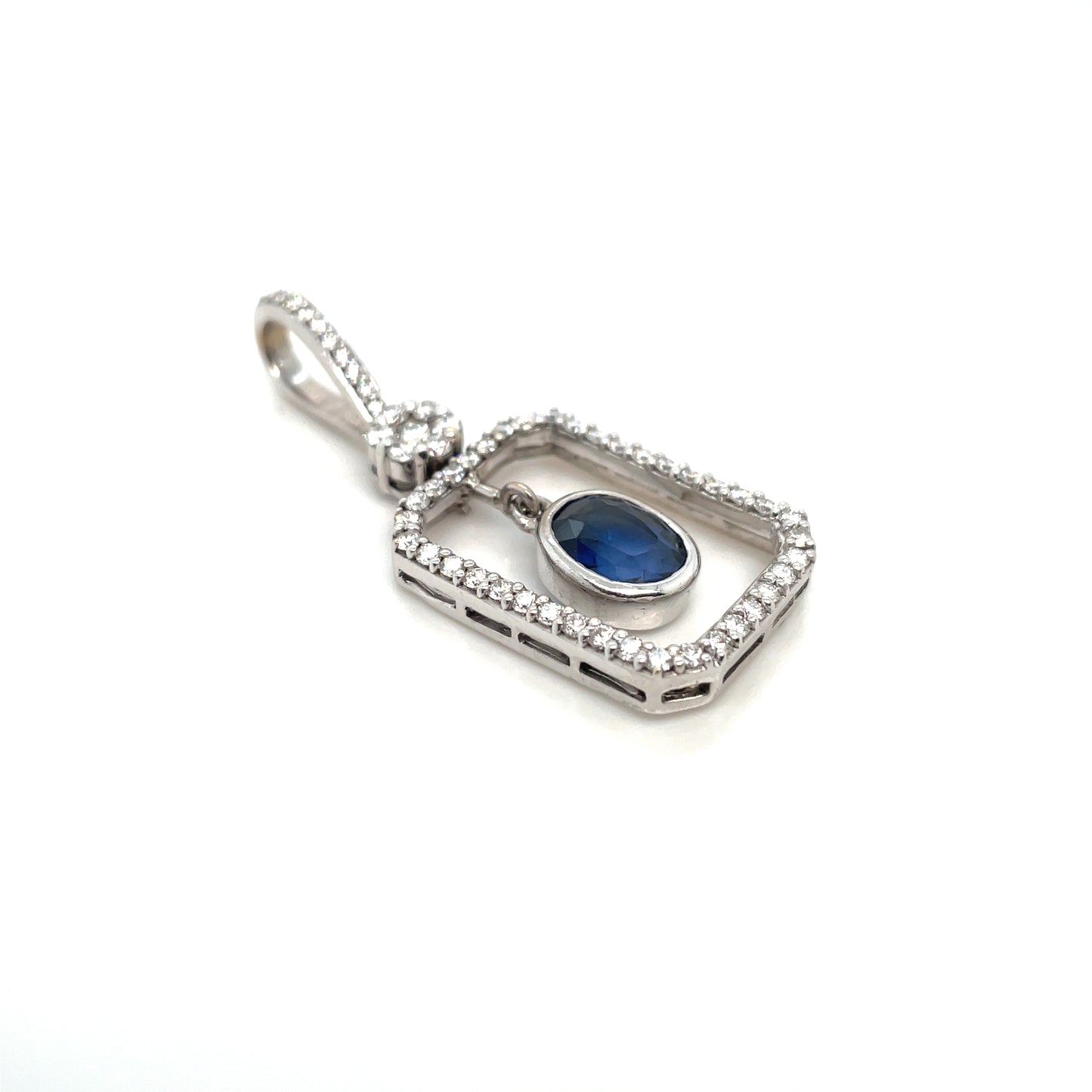 21k Rhodium Plated Sapphire and Diamonds 1.10 CT TW Pendant