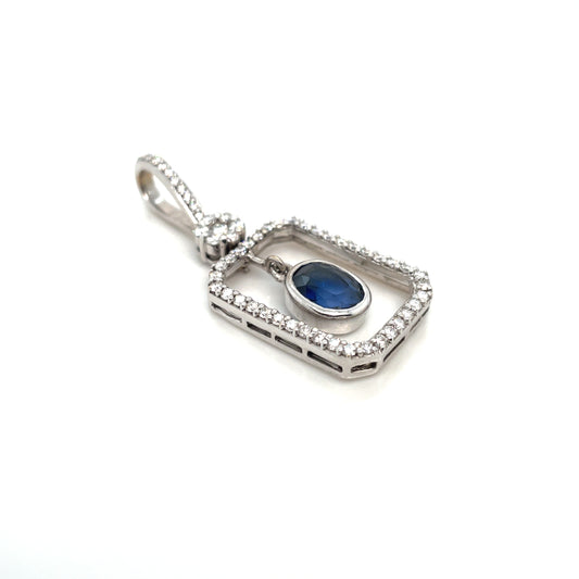 21k Rhodium Plated Sapphire and Diamonds 1.10 CT TW Pendant