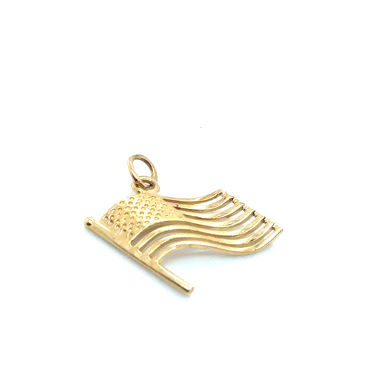 New 14k Yellow Gold American Flag Pendant