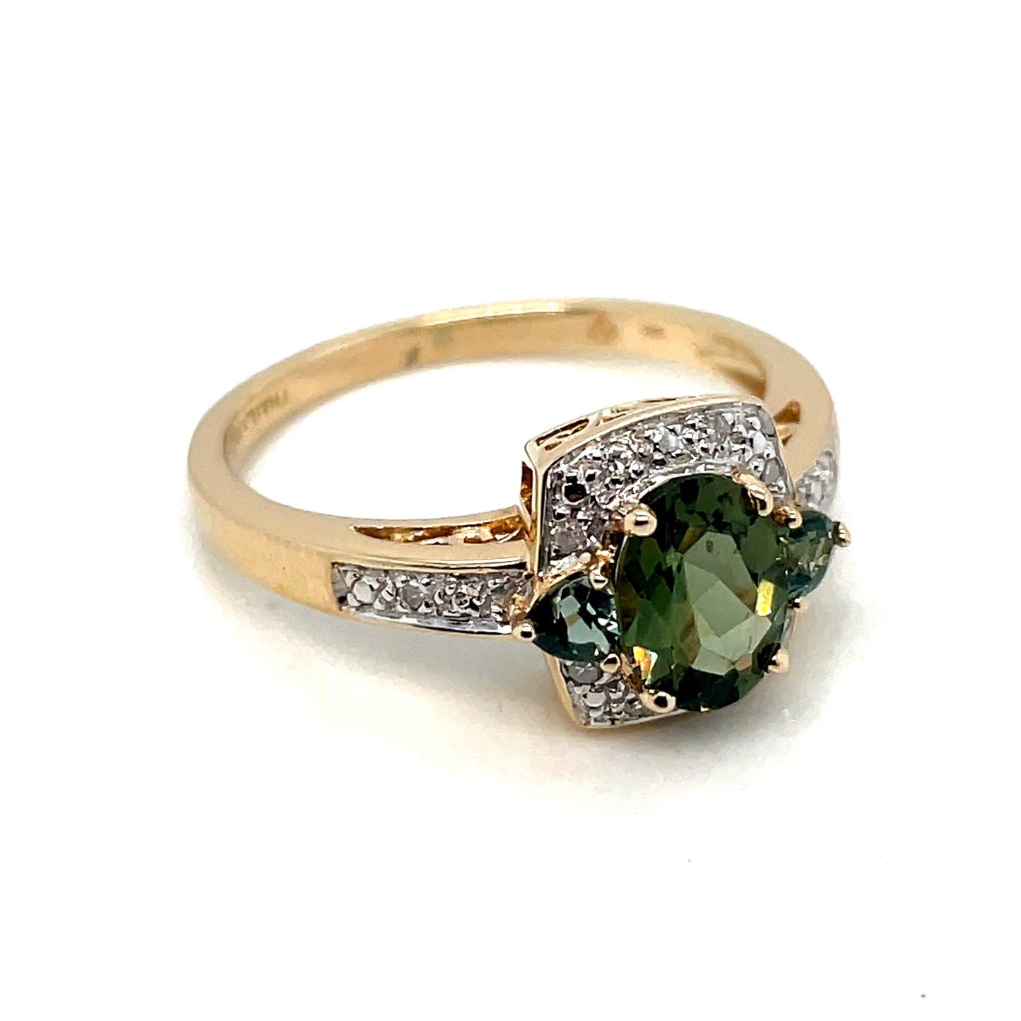 14k Yellow Gold Peridot Diamond Ring