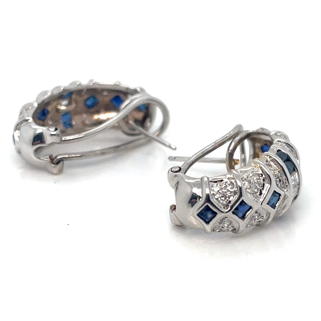 14k Yellow Gold Rhodium Plated Sapphire and Diamonds Earrings