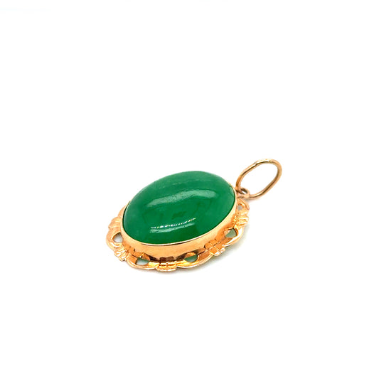 New 18k Yellow Gold Green Jadeite Jade Pendant
