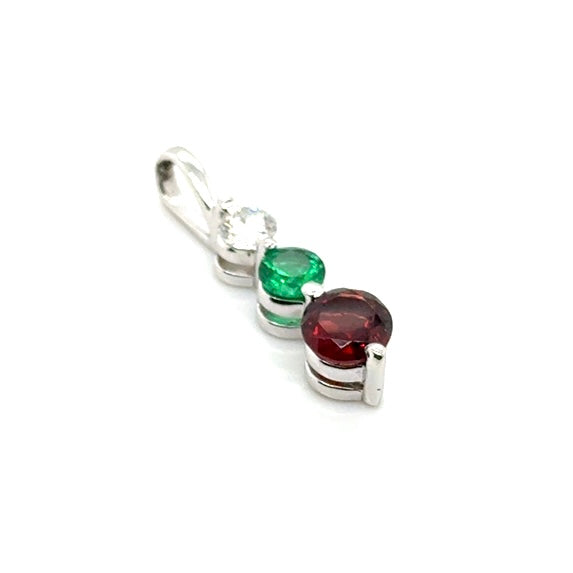 18k White Gold Mozambique Garnet & Emerald & Diamond Pendant
