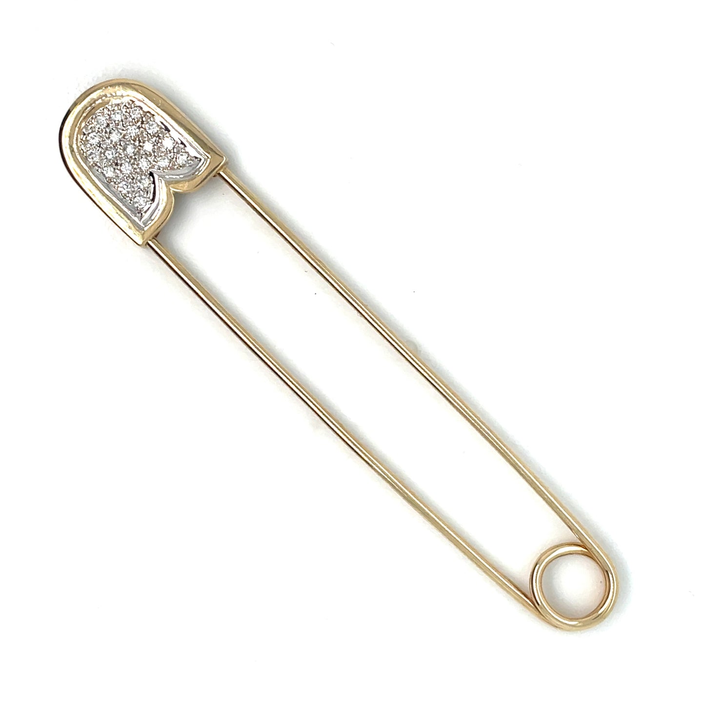 14K Yellow Gold 2-Tone Diamonds Pave Set Safety Pin