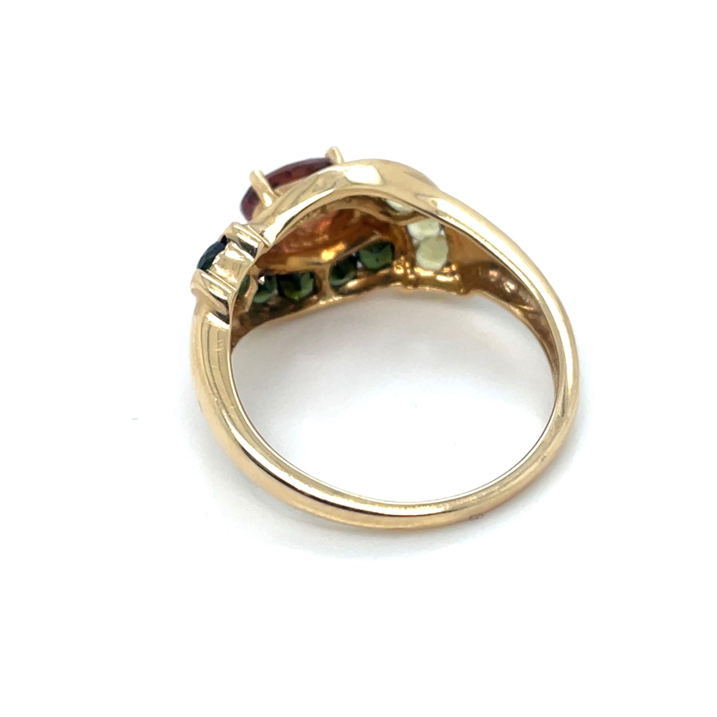 14k Yellow Gold Green and Pink Tourmaline and Lemon Quartz Ring