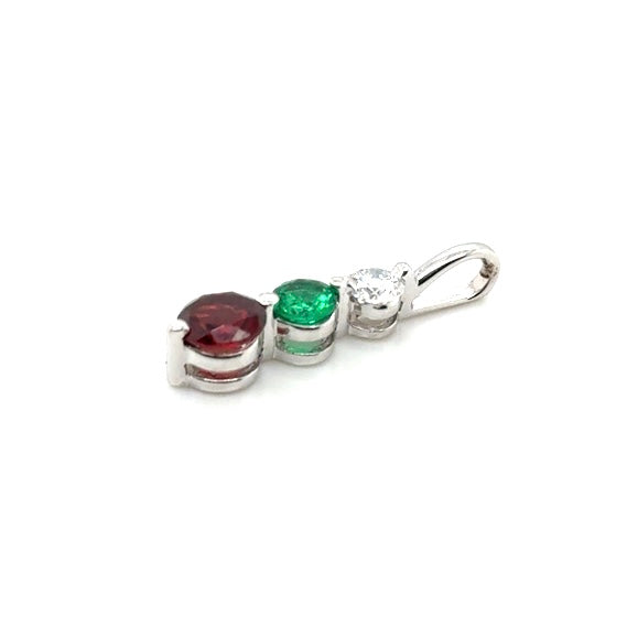 18k White Gold Mozambique Garnet & Emerald & Diamond Pendant