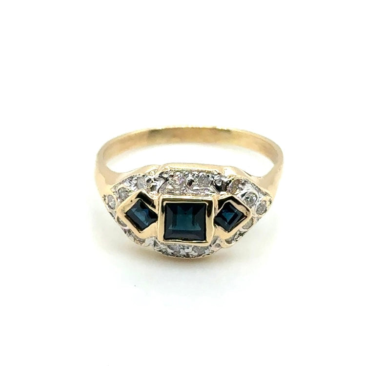 14k Yellow Gold Diamonds and Genuine Sapphire Ring