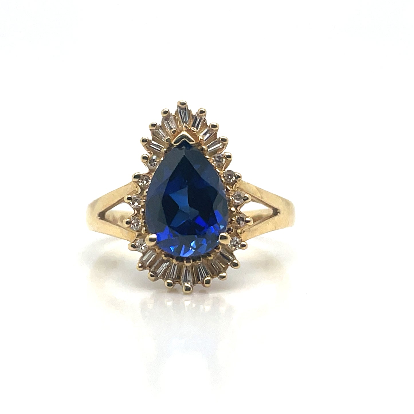 14k Yellow Gold Lab Created Sapphire Diamonds Ring