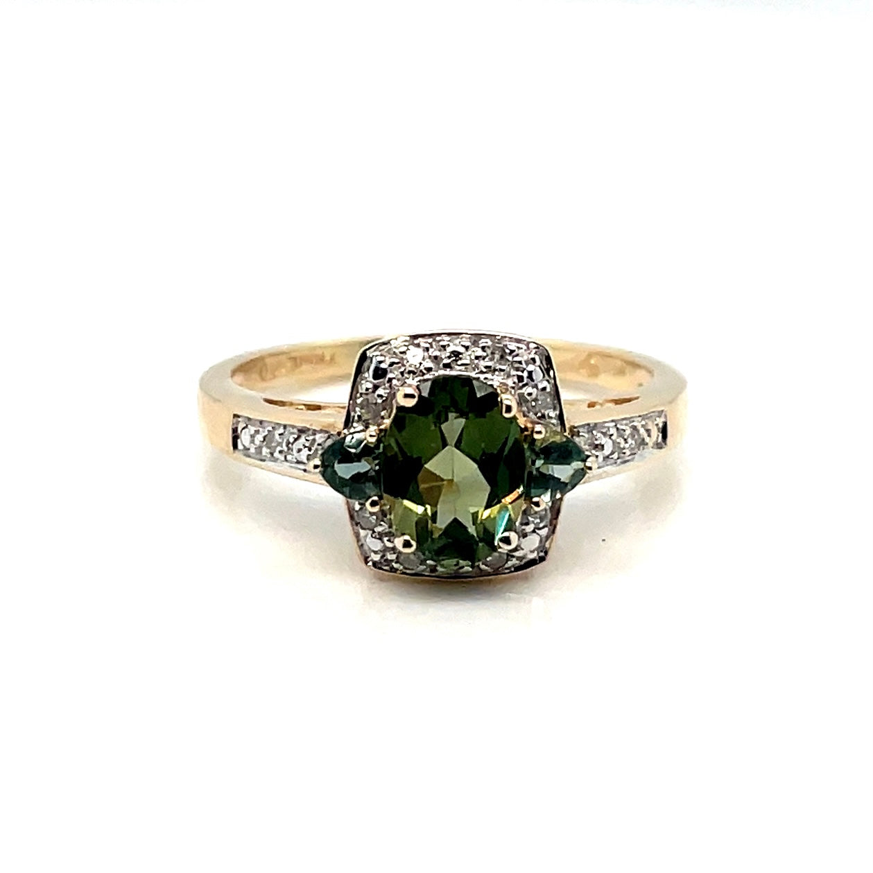 14k Yellow Gold Peridot Diamond Ring