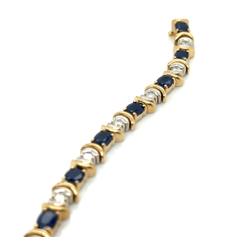 14k Yellow and White Gold Genuine Sapphire and 0.85 CT TW Diamonds Bracelet