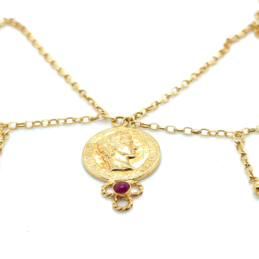 New 14k Yellow Gold Ruby Necklace