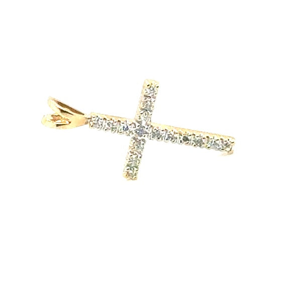 New 14k Yellow Gold 0.35 CT TW Diamond Cross Pendant