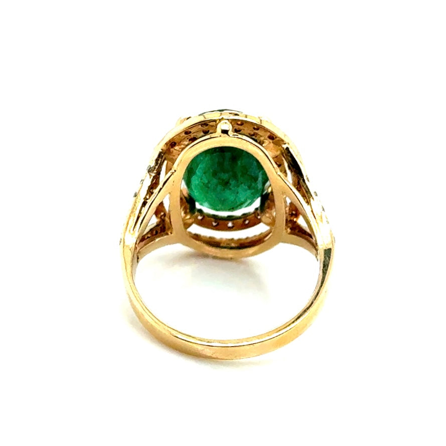 New 14k Yellow Gold 1.40 CT TW Diamond & Genuine Zambian Emerald Ring