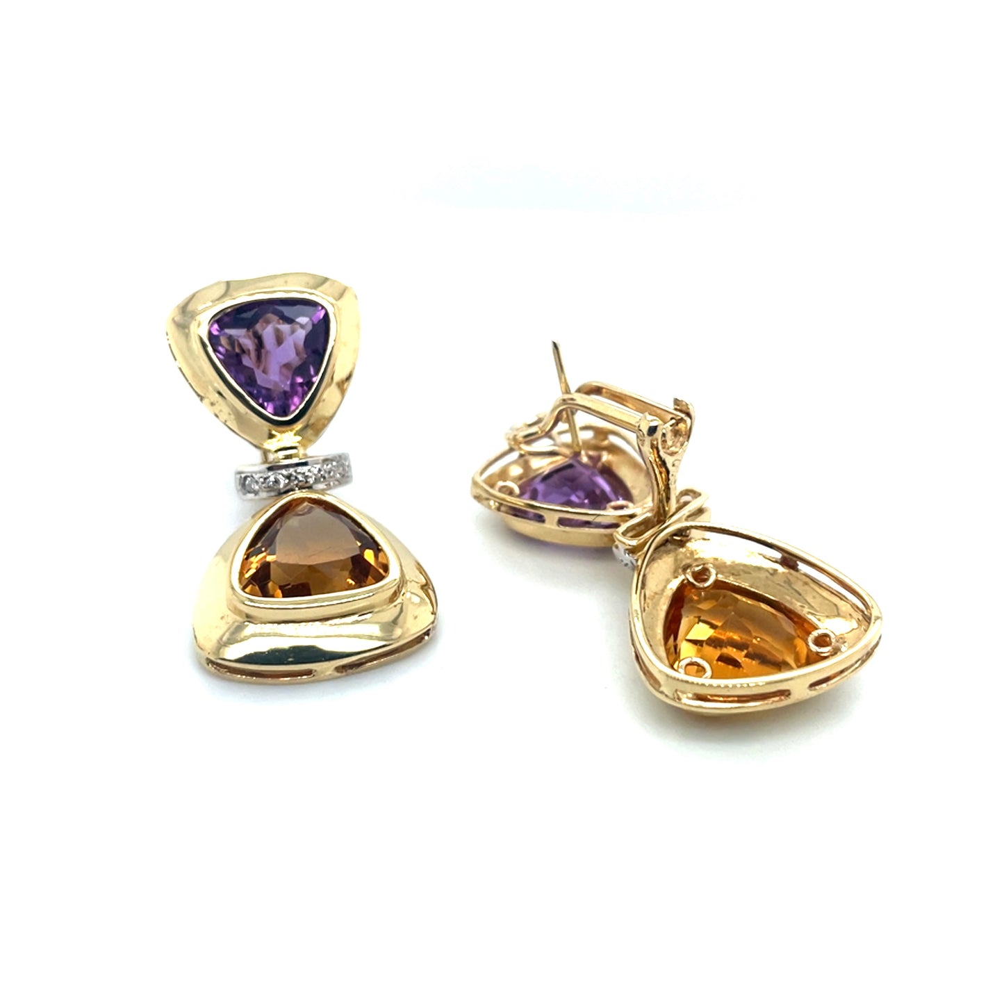 14k Yellow Gold Purple Amethyst and Orange Topaz 0.15 CT TW Diamonds Earrings