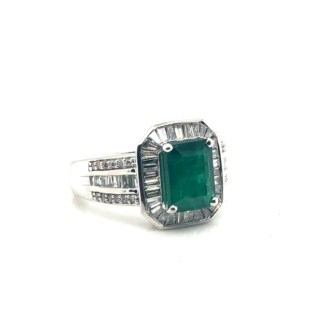 14k White Gold 1.25 CT TW Diamond & Genuine Emerald Ring