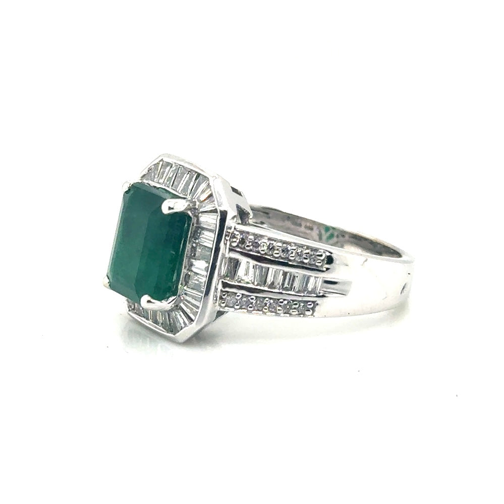 14k White Gold 1.25 CT TW Diamond & Genuine Emerald Ring