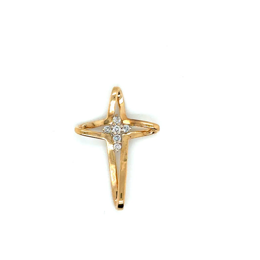 New 14k Yellow Gold Diamond Cross Pendant