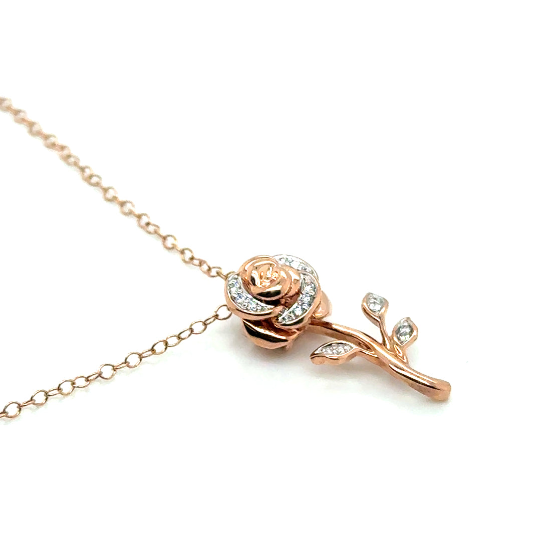 New 10k Rose Gold 0.30 CT TW Diamond Rose Necklace