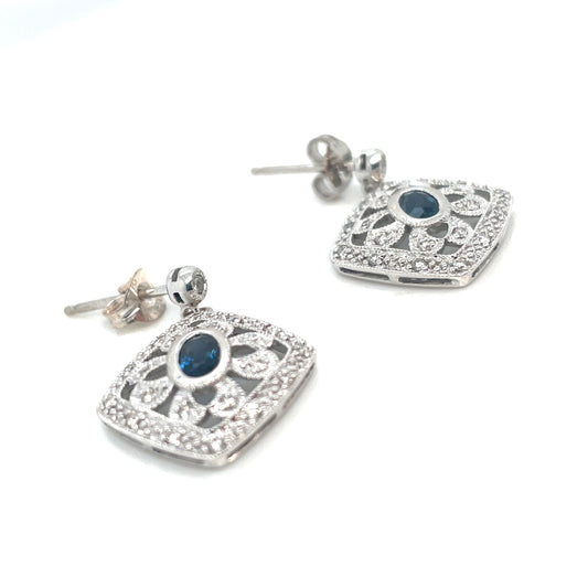 18k White Gold Sapphire Diamonds Earrings