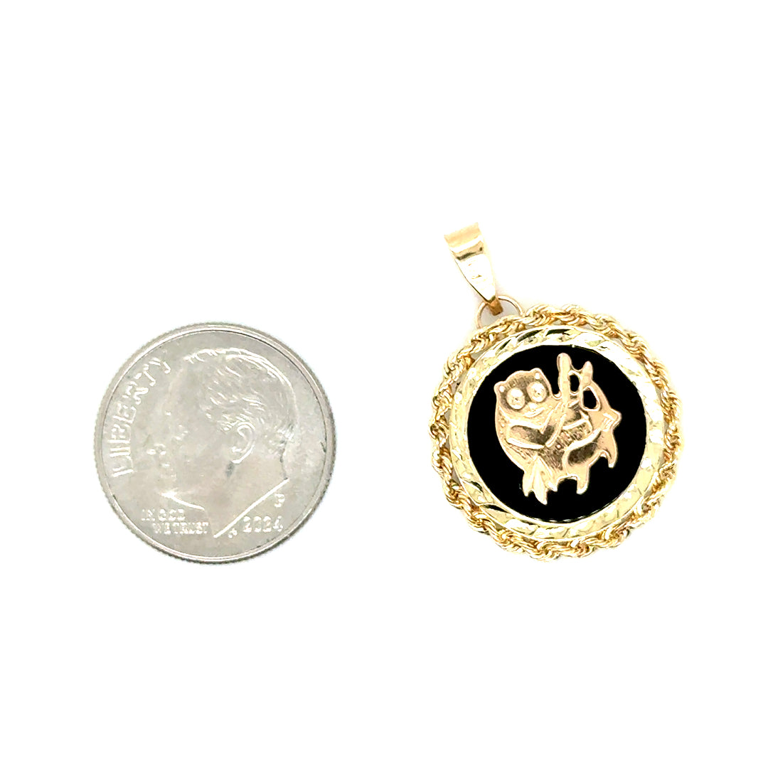 New 14k Yellow Gold Black Onyx Panda Pendant