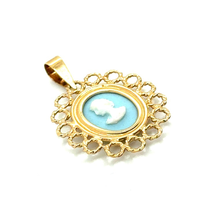 Vintage 14k Yellow Gold Jasperware Cameo Signet Victorian Style Pendant