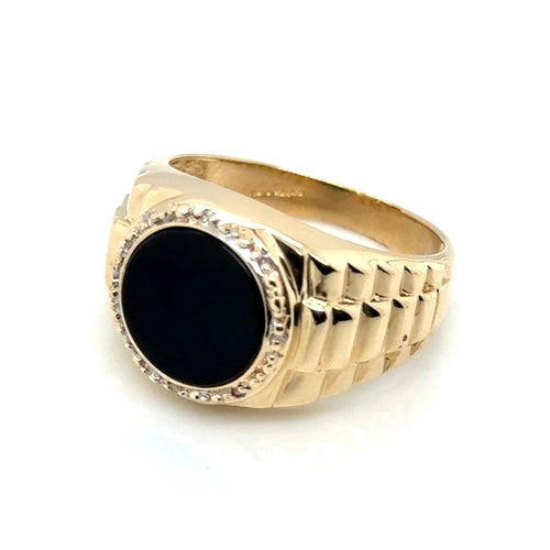 10k Yellow Gold Onyx and Diamonds Men’s Ring