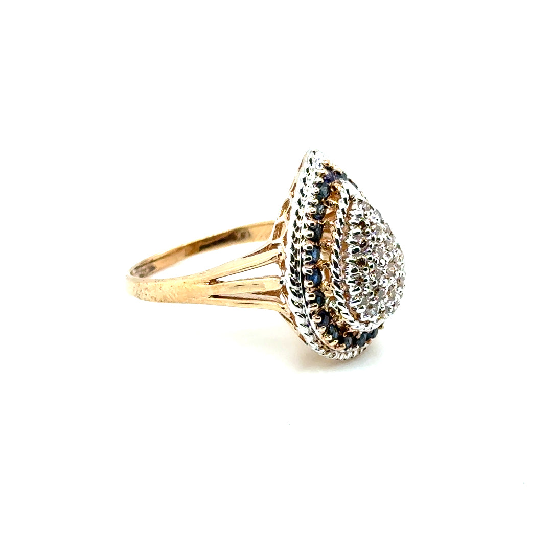 14k Yellow Gold Genuine Sapphire and 0.50 CT TW Diamond Tear Ring