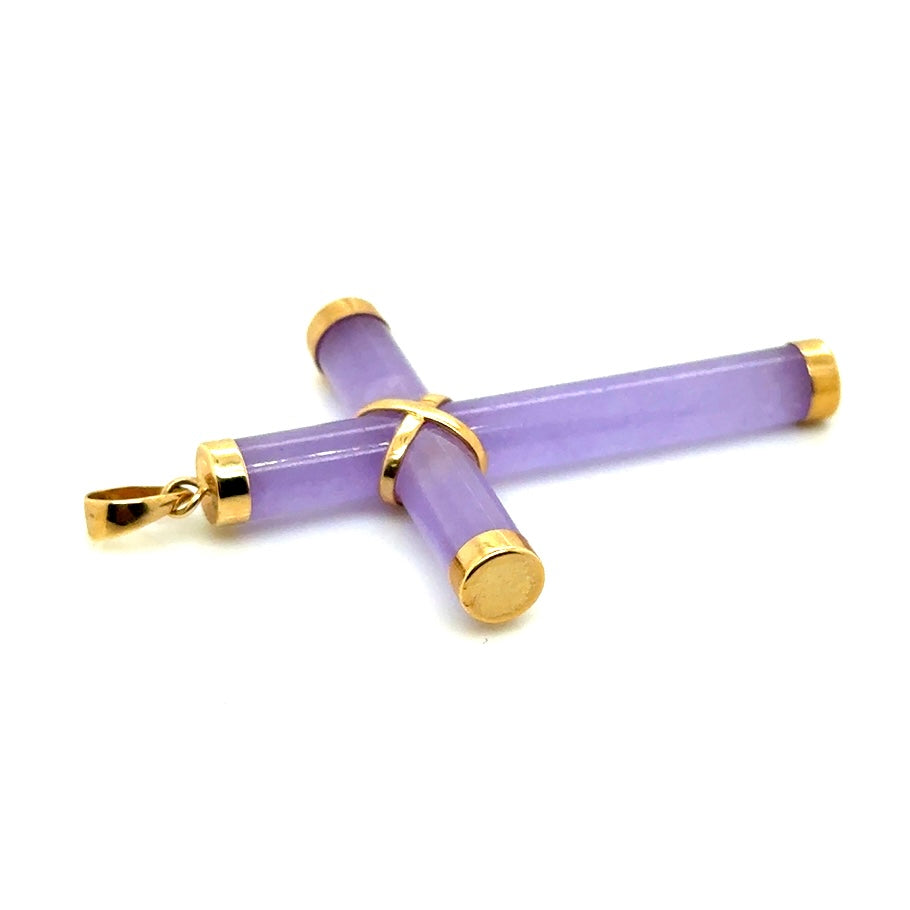 14k Yellow Gold Jade Cross Pendant