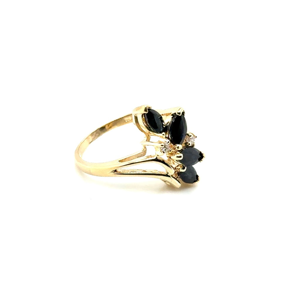 14k Yellow Gold  Sapphire and Diamond Ring