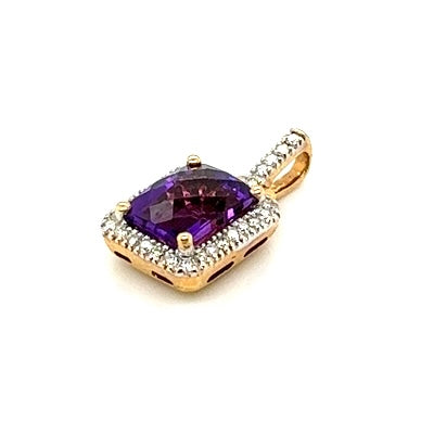 14k Yellow Gold Amethyst and 0.50 CT TW  Diamonds Pendant