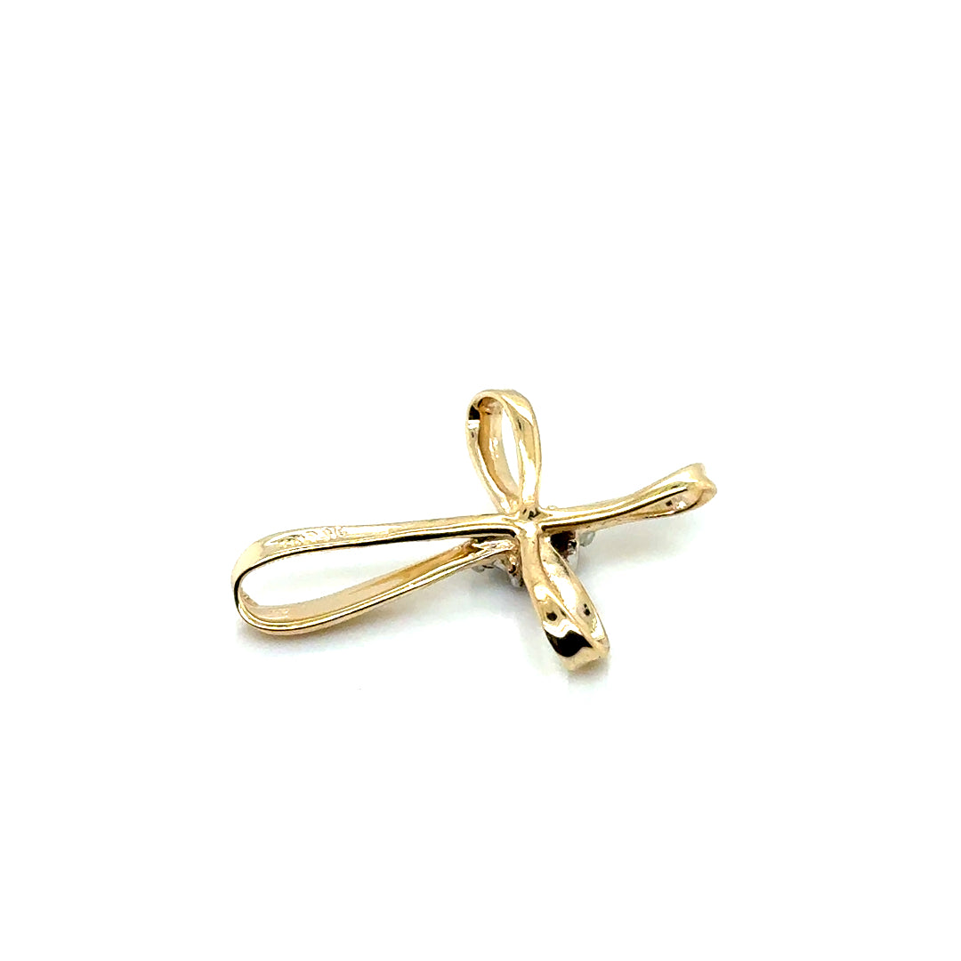 New 10k Yellow Gold Diamond Cross Pendant