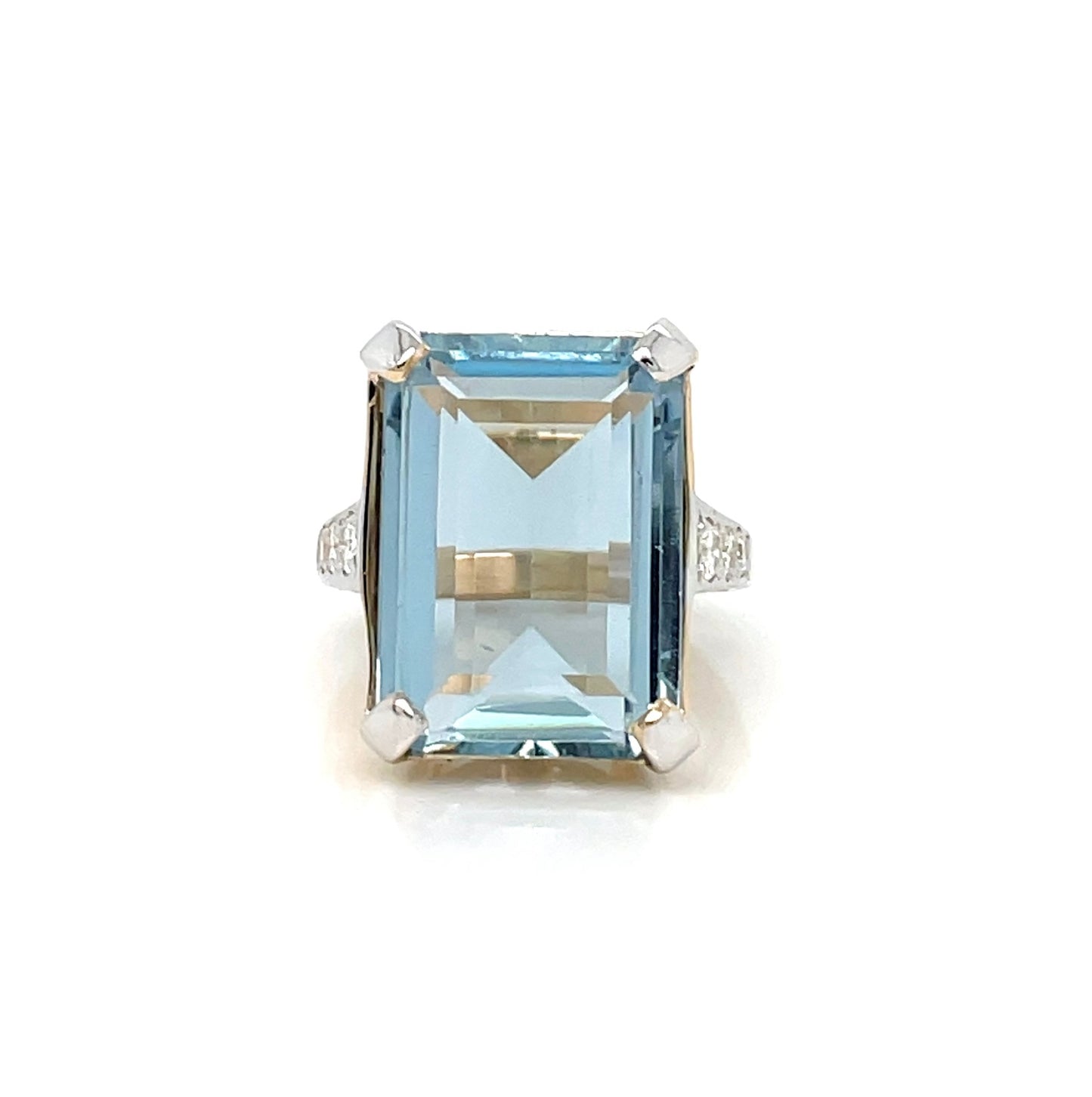 14k Yellow Gold 14 CT Aquamarine Diamond Cocktail Ring