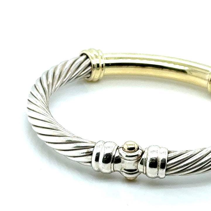 David Yurman 14k Yellow Gold and 0.925 Sterling Silver Metro Cable Bangle