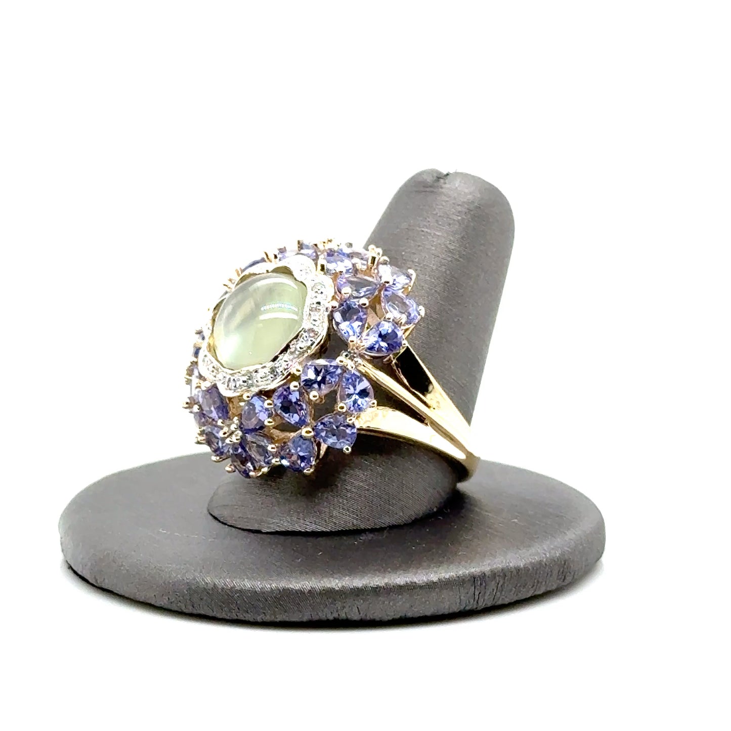 14k Yellow Gold Prasiolite, Tanzanite and Diamonds Ring