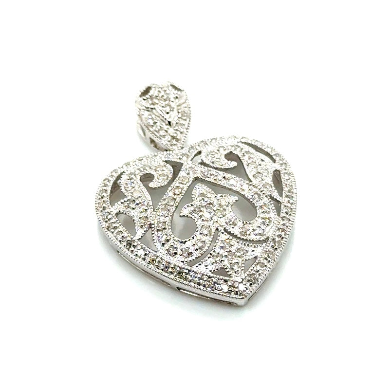 14k White Gold 1 CT TW Diamond Heart Pendant