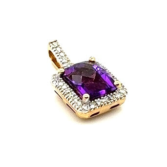 14k Yellow Gold Amethyst and 0.50 CT TW  Diamonds Pendant